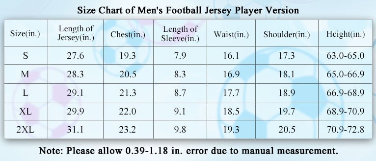 Size Chart of Atlético Madrid Home Jersey 2023/24 Player Version