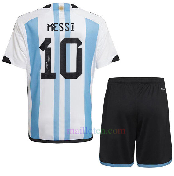 #10 Messi Argentina Three Stars Home Kit Kids 2022 Messi’s Signature