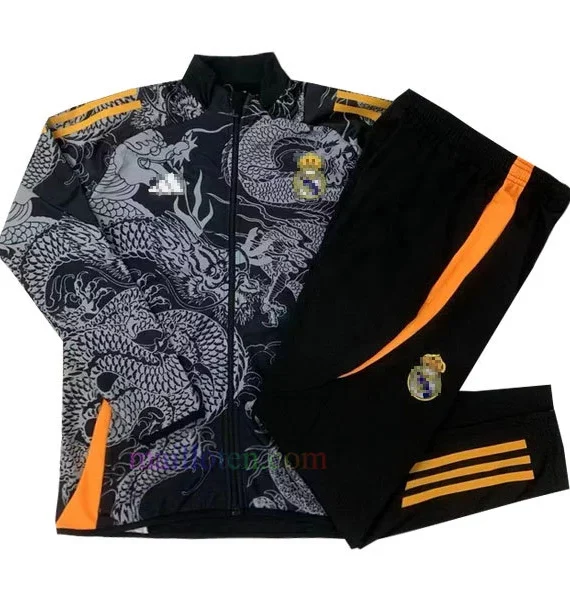 Real Madrid Dragon Pattern Tracksuit 2024/25 Full Zip Black